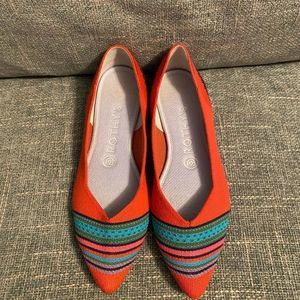 RARE Rothy’s Merino Collection Blaze Ribbon Stripe Point toe ballet flat sz 7.5